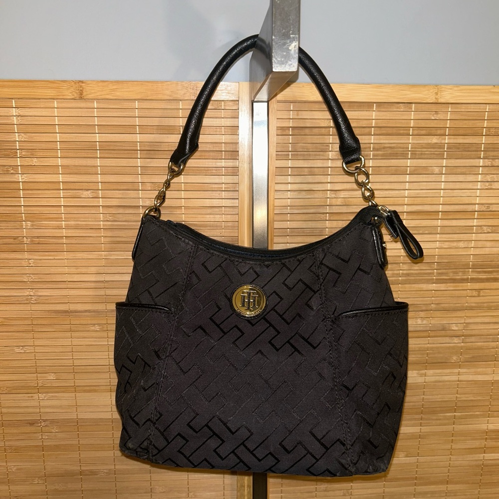 Tommy Hilfiger Black Signature hobo bag purse tote